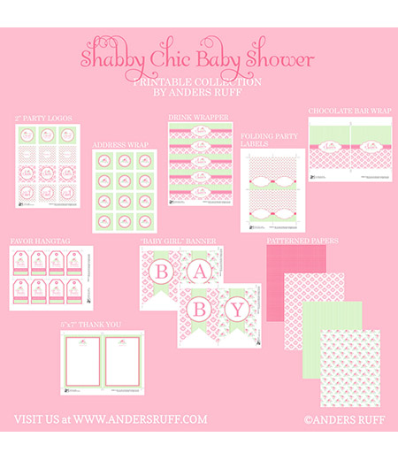 Shabby Chic Flowers Baby Shower Printables Collection
